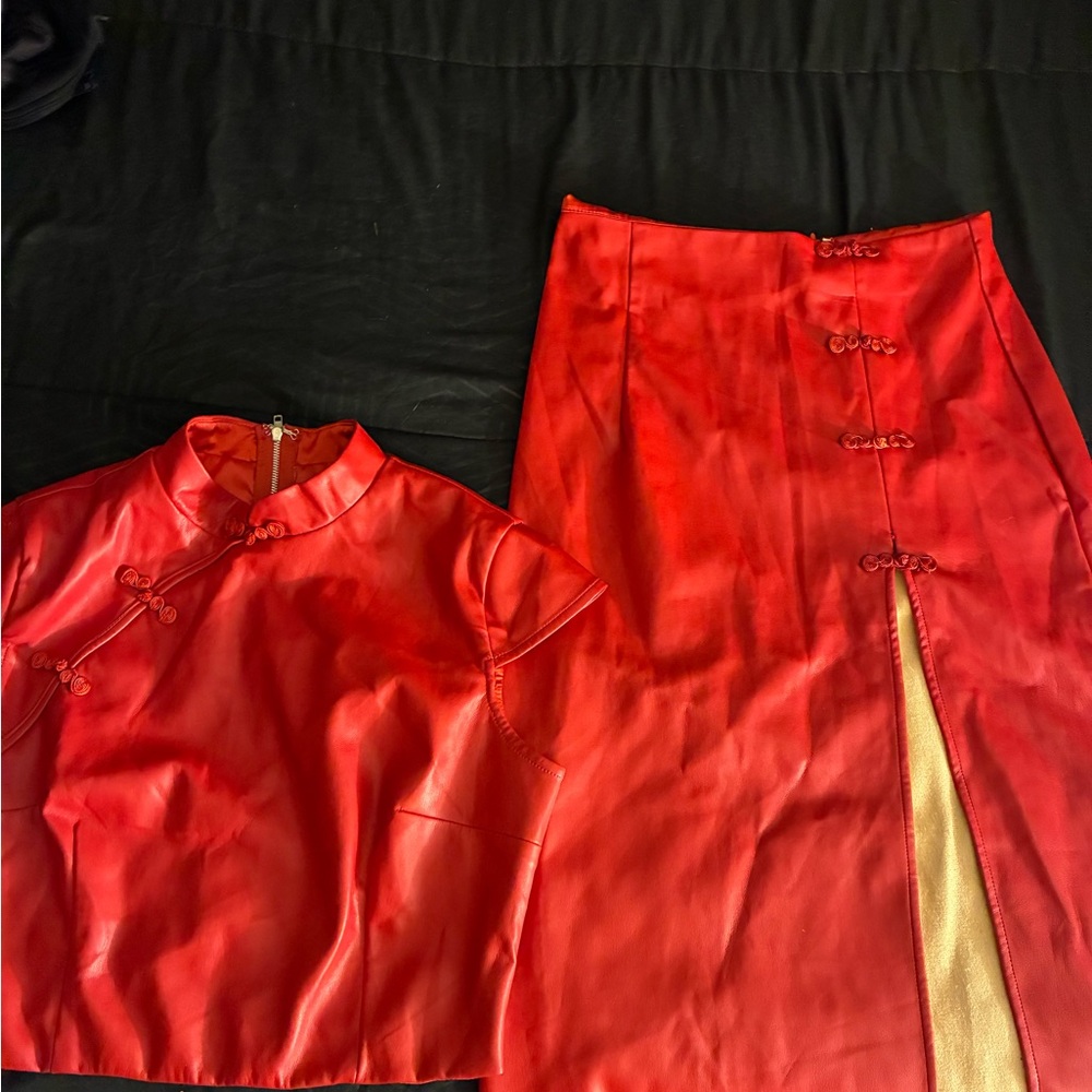 Fashion Nova Red Maxi Pencil Skirt set with Slit